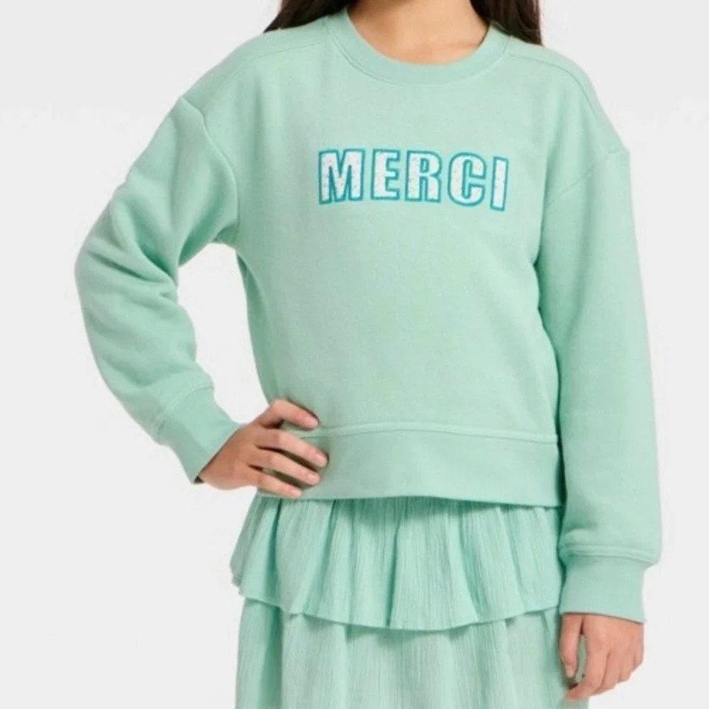 Cat & Jack Girls Mint Green Merci Sweatshirt and Joggers Set‎ Size L 10/12 NEW